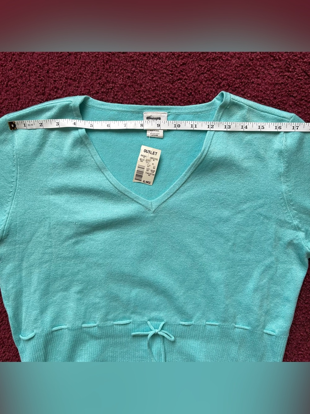 Giorgio Fiorlini Collection Turquoise V-Neck Sweater with Waist Tie - Picture 3 of 7